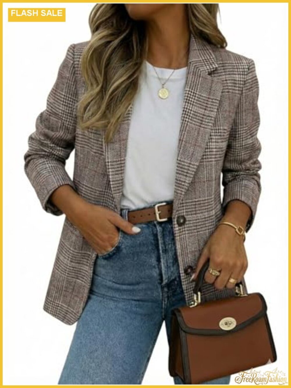 Oversized Plaid Blazer Lightweight Business Casual Jacket for Work